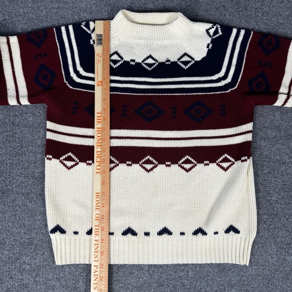 Vintage JCPenney Sweater Mens Small Cream Fair Isle Cable Knit Pullover 80s - Picture 4 of 6